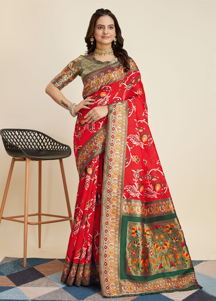 Red Banarasi Silk Saree With Blouse Piece