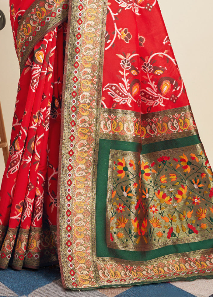 Red Banarasi Silk Saree With Blouse Piece