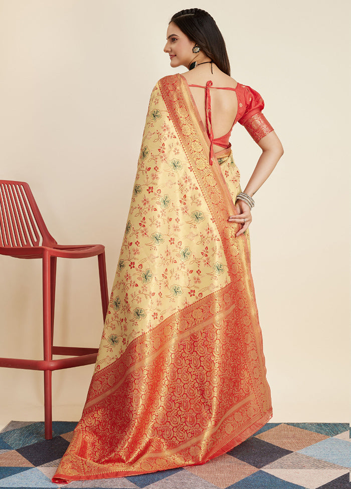 Yellow Dupion Silk Saree With Blouse Piece