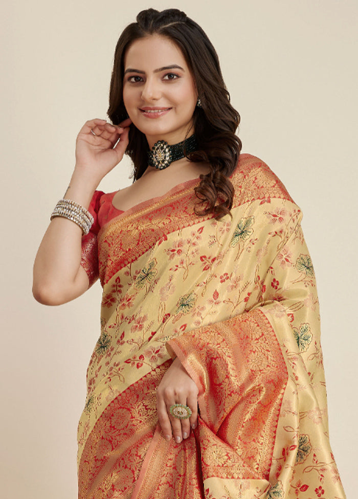 Yellow Dupion Silk Saree With Blouse Piece