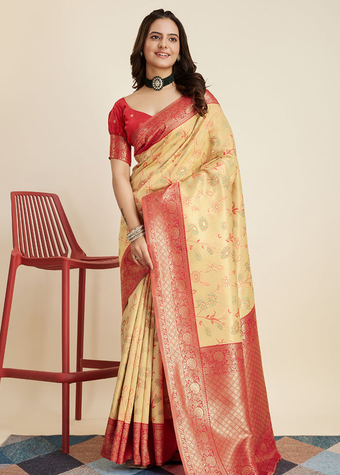 Yellow Dupion Silk Saree With Blouse Piece