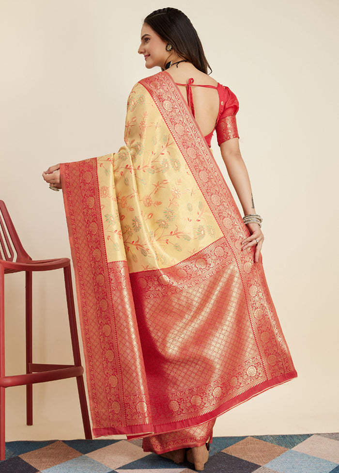 Yellow Dupion Silk Saree With Blouse Piece