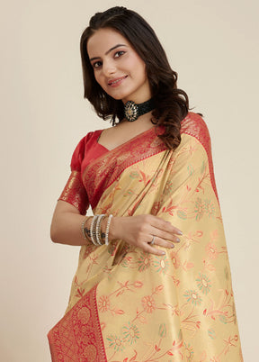 Yellow Dupion Silk Saree With Blouse Piece