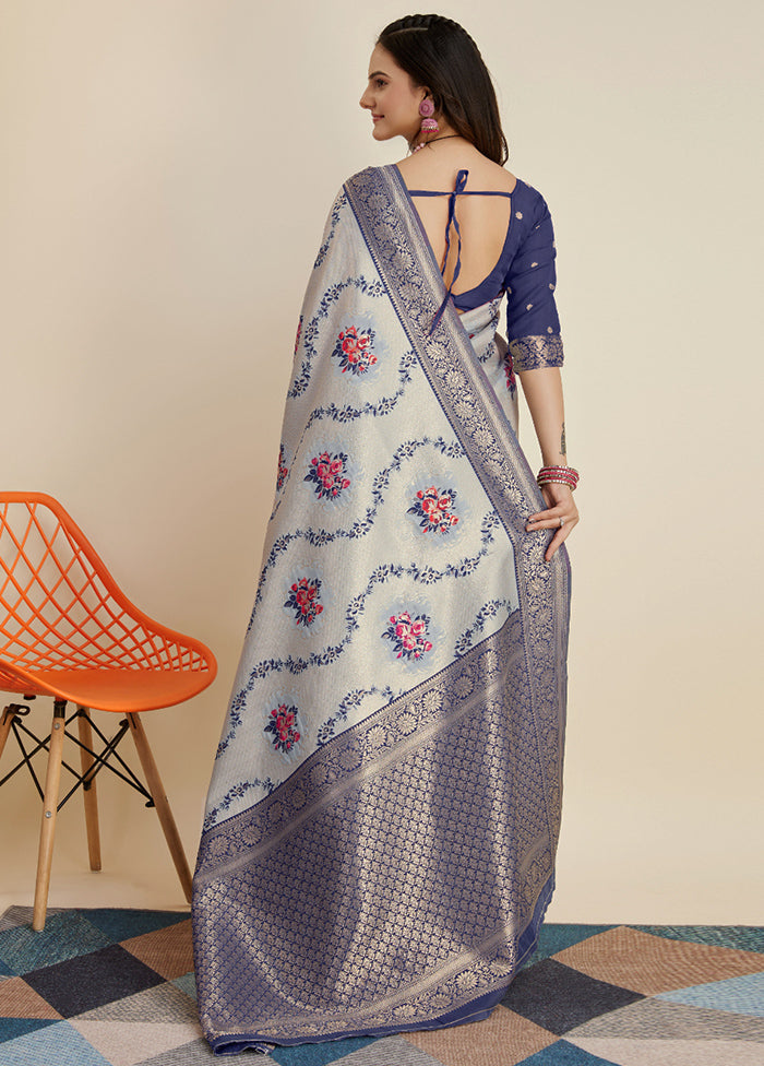 Grey Dupion Silk Saree With Blouse Piece