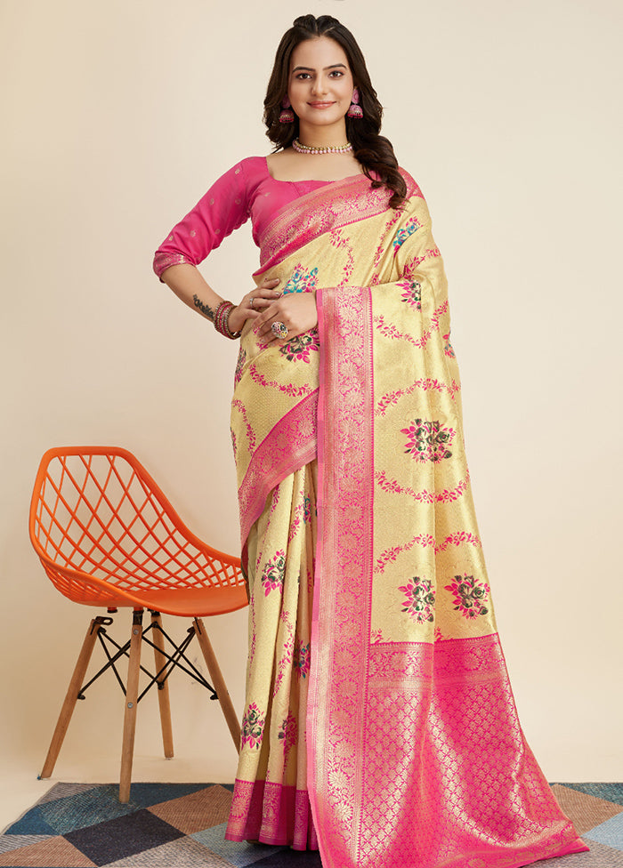 Yellow Dupion Silk Saree With Blouse Piece