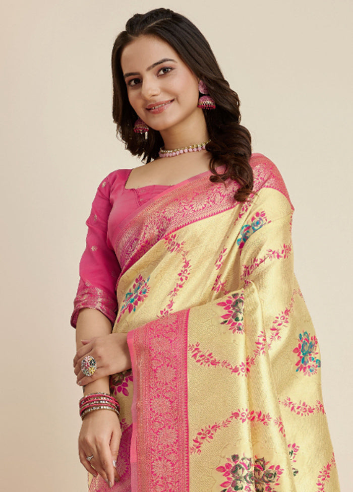 Yellow Dupion Silk Saree With Blouse Piece