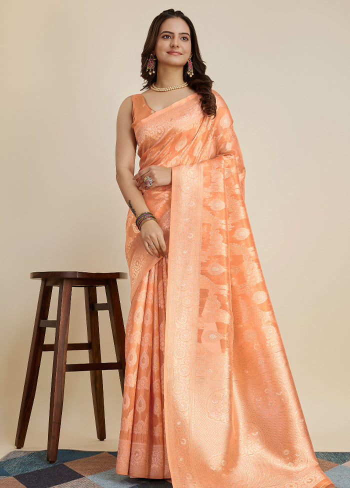 Orange Dupion Silk Saree With Blouse Piece