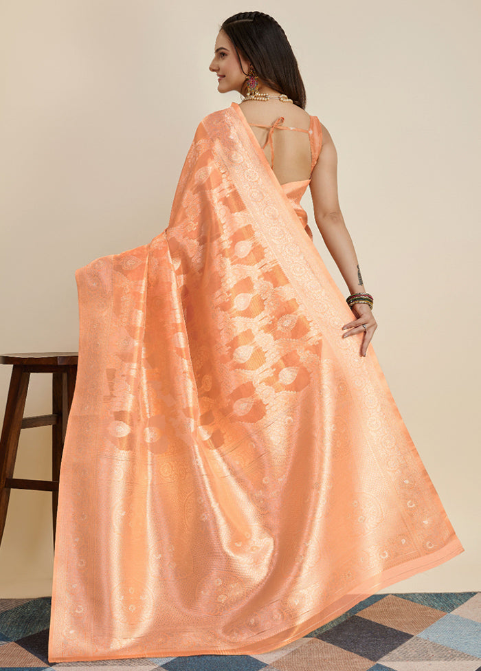 Orange Dupion Silk Saree With Blouse Piece