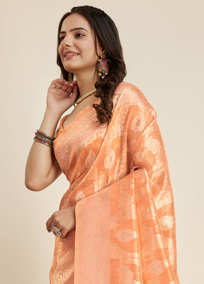 Orange Dupion Silk Saree With Blouse Piece