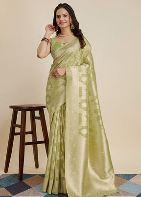 Pista Green Dupion Silk Saree With Blouse Piece