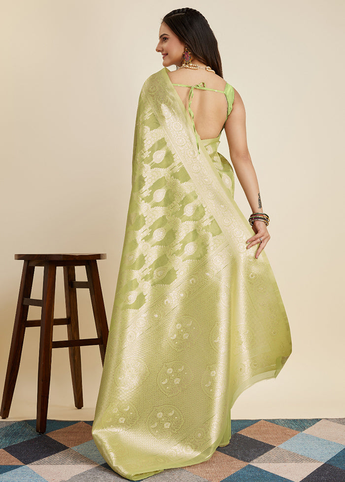 Pista Green Dupion Silk Saree With Blouse Piece