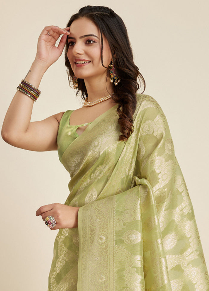 Pista Green Dupion Silk Saree With Blouse Piece