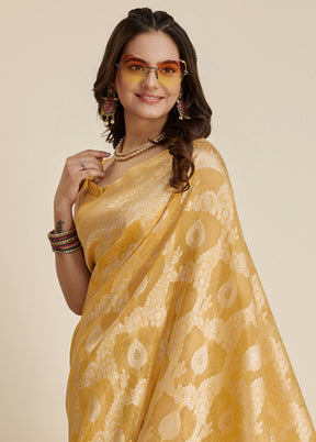 Yellow Dupion Silk Saree With Blouse Piece