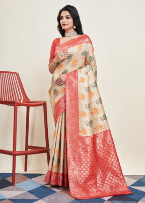 Grey Banarasi Silk Saree With Blouse Piece