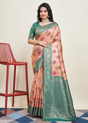 Peach Banarasi Silk Saree With Blouse Piece