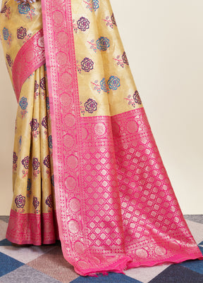 Yellow Banarasi Silk Saree With Blouse Piece