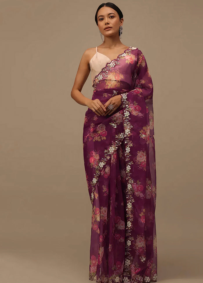 Purple Organza Saree With Blouse Piece