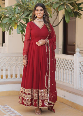 Maroon Readymade Silk Dupatta Indian Dress