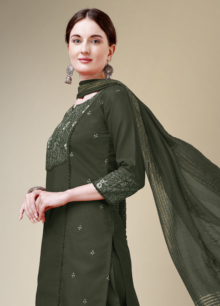 3 Pc Dark Green Readymade Cotton Suit Set