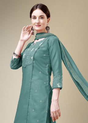 3 Pc Teal Readymade Cotton Suit Set