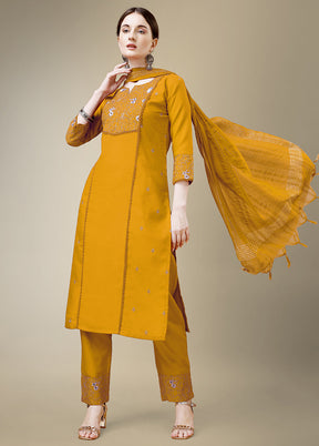 3 Pc Yellow Readymade Cotton Suit Set