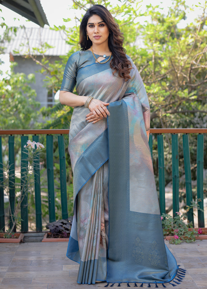 Multicolor Dupion Silk Saree With Blouse Piece