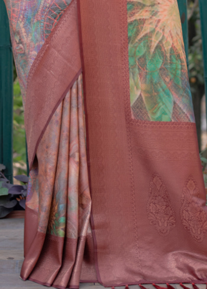 Multicolor Dupion Silk Saree With Blouse Piece