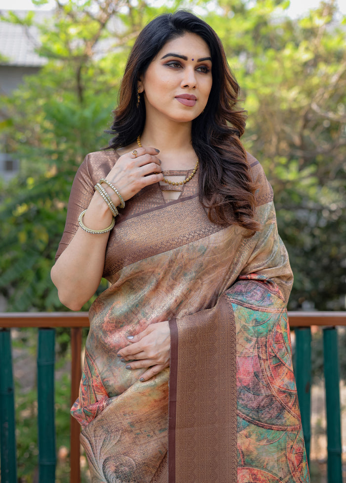 Multicolor Dupion Silk Saree With Blouse Piece