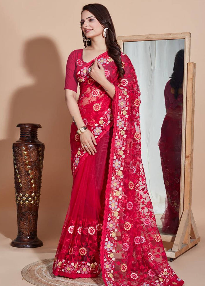 Rani Net Net Saree With Blouse Piece