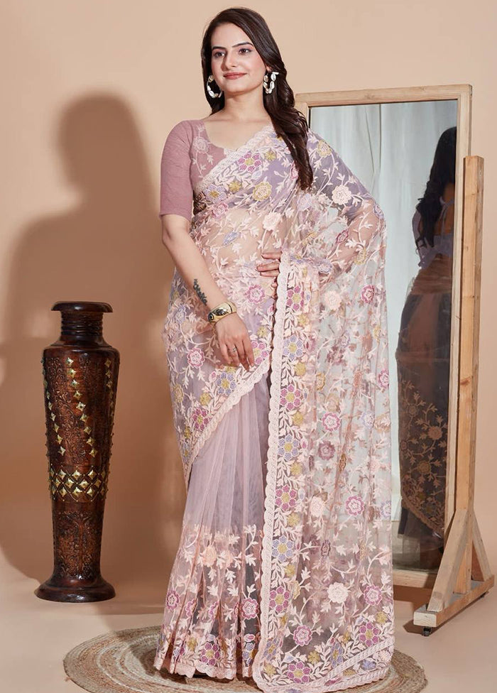 Mauve Net Net Saree With Blouse Piece