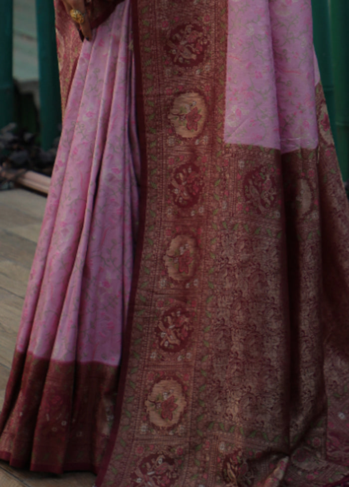 Lavender Dupion Silk Saree With Blouse Piece