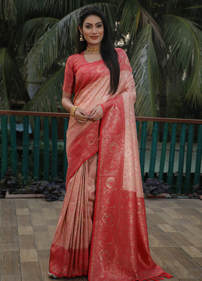 Peach Dupion Silk Saree With Blouse Piece