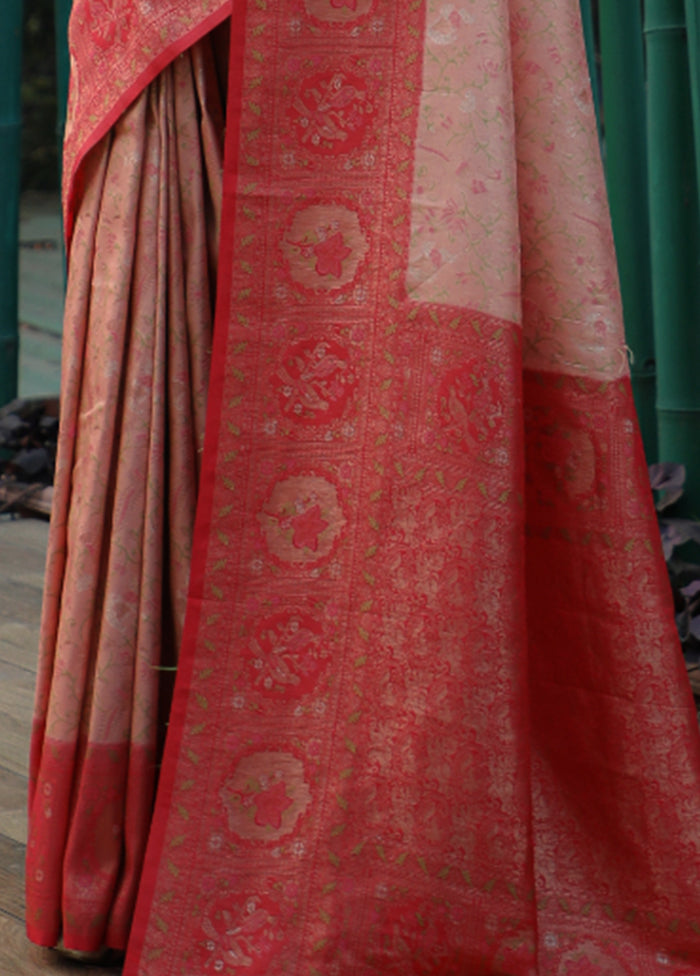 Peach Dupion Silk Saree With Blouse Piece