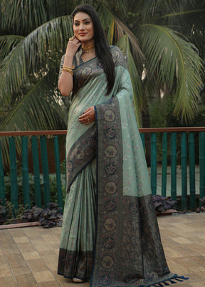 Pista Green Dupion Silk Saree With Blouse Piece