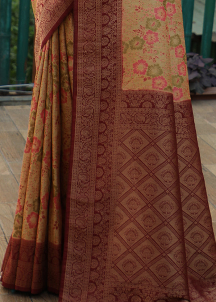 Cream Dupion Silk Saree With Blouse Piece