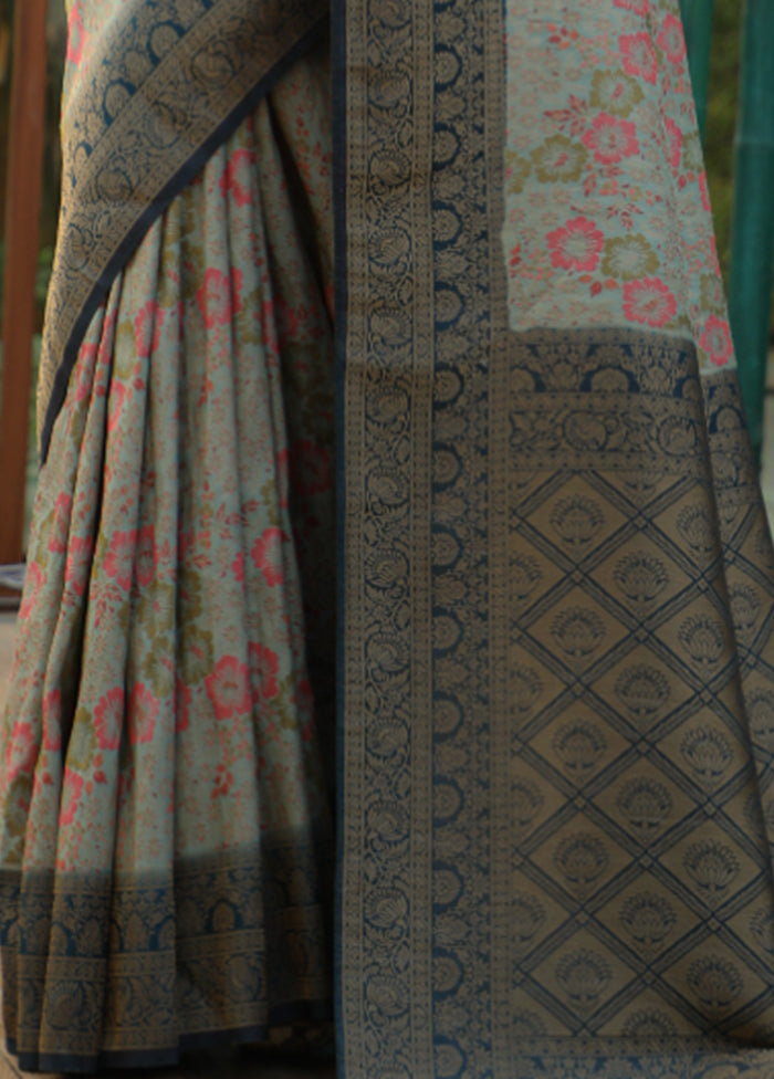 Grey Dupion Silk Saree With Blouse Piece