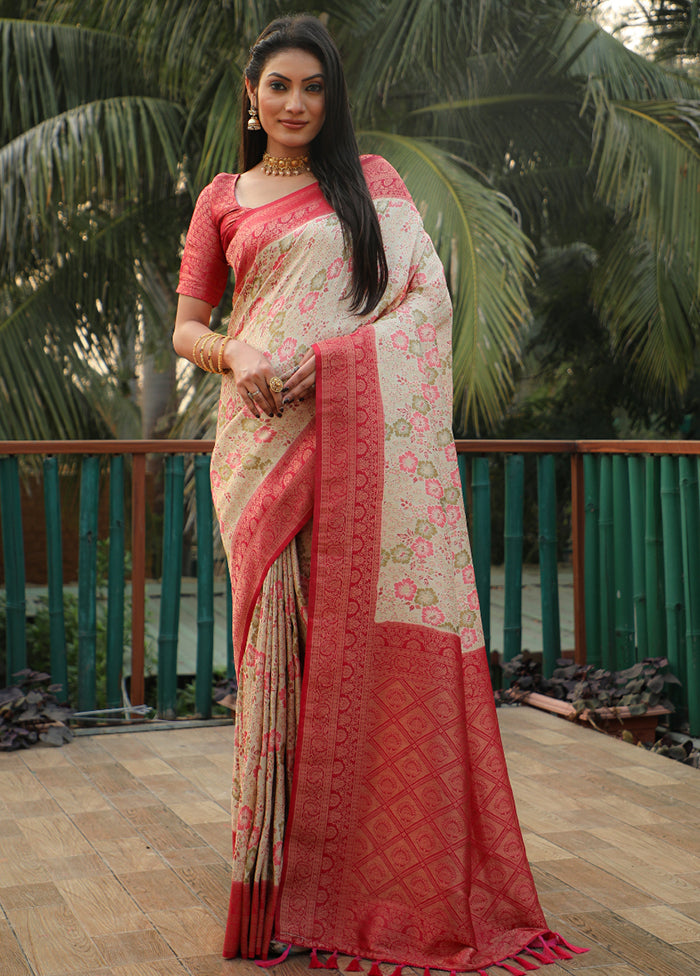 Off white Dupion Silk Saree With Blouse Piece