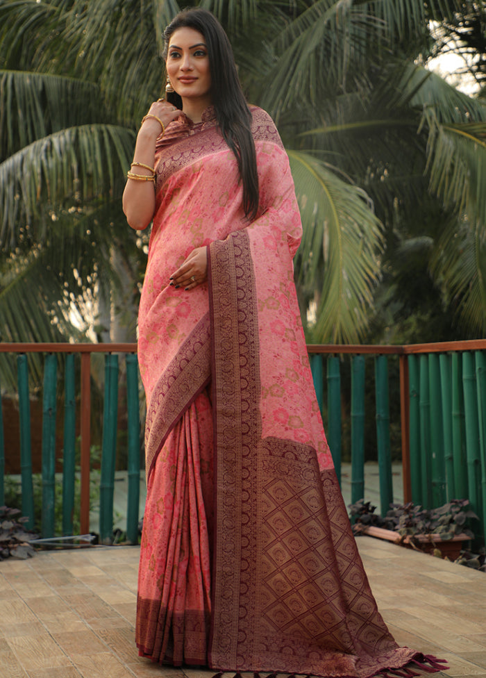 Pink Dupion Silk Saree With Blouse Piece