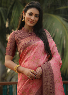 Pink Dupion Silk Saree With Blouse Piece