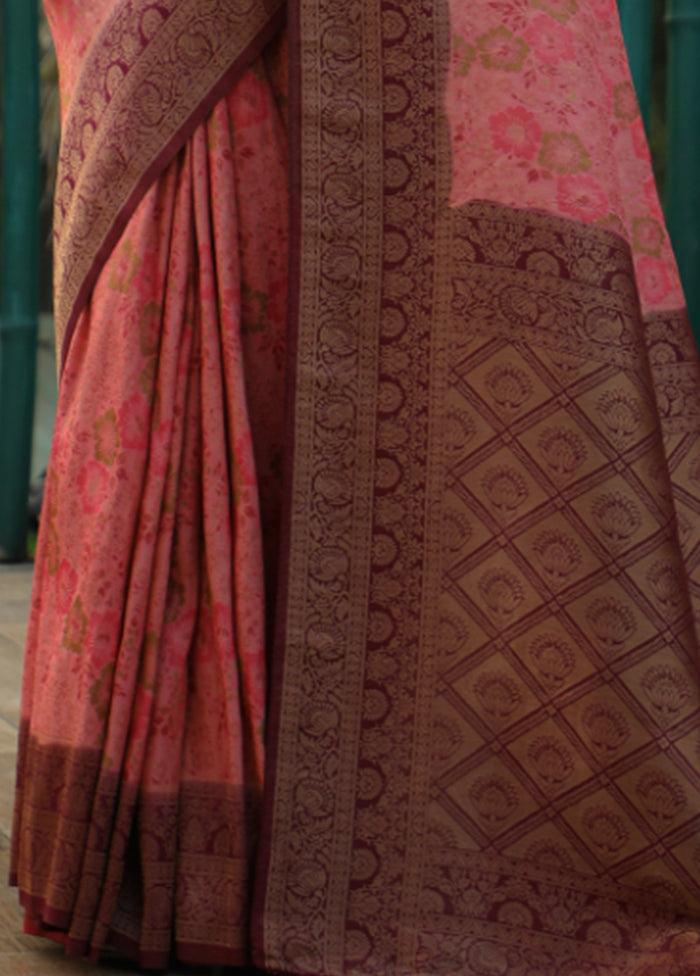 Pink Dupion Silk Saree With Blouse Piece