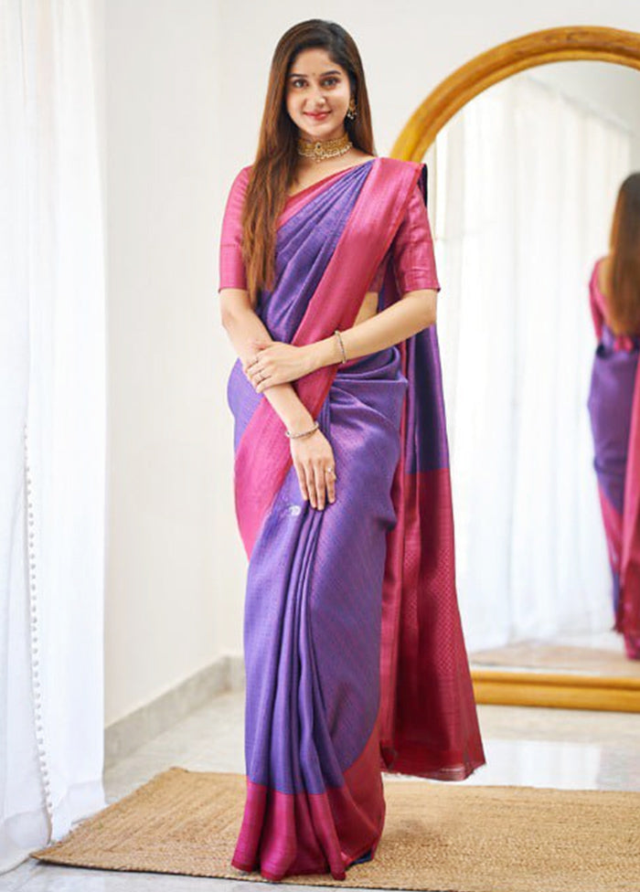 Purple Banarasi Silk Saree With Blouse Piece