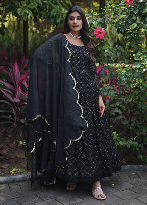 Black Readymade Georgette Dupatta Indian Dress