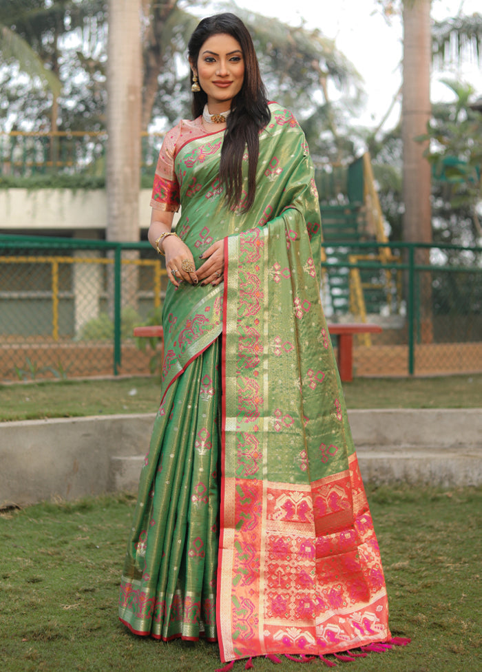 Dark Green Organza Saree With Blouse Piece