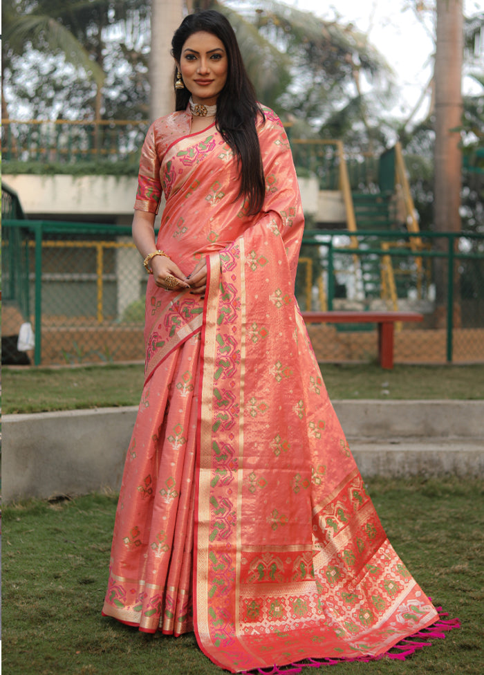 Peach Organza Saree With Blouse Piece