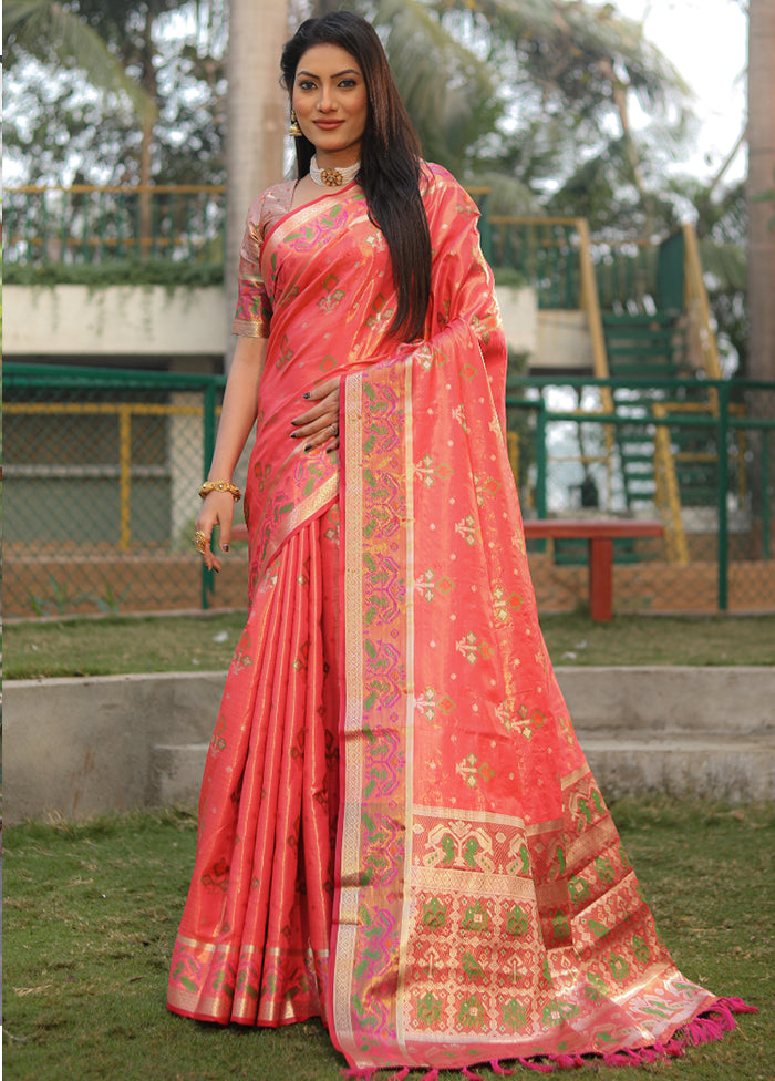 Pink Organza Saree With Blouse Piece