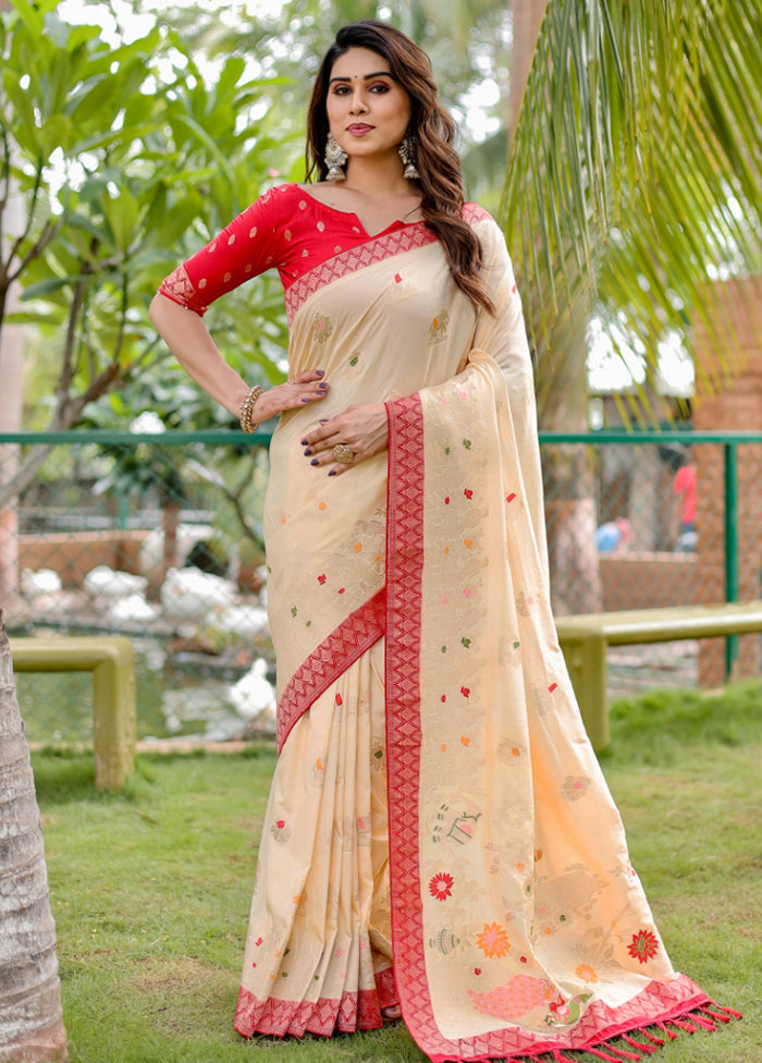 Cream Dupion Silk Saree With Blouse Piece