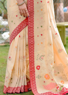 Cream Dupion Silk Saree With Blouse Piece