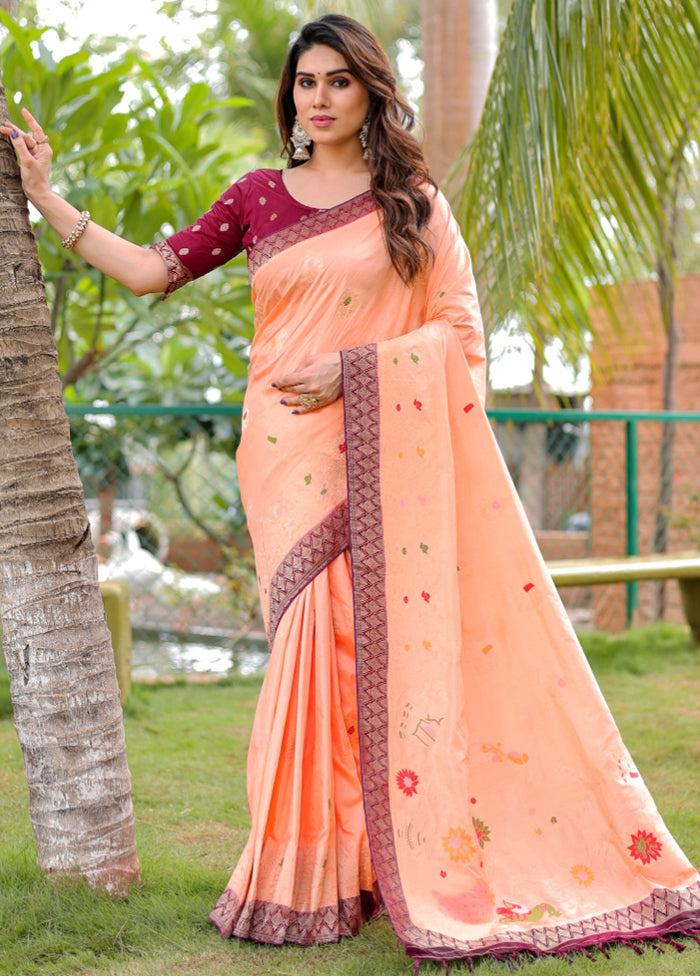 Peach Dupion Silk Saree With Blouse Piece