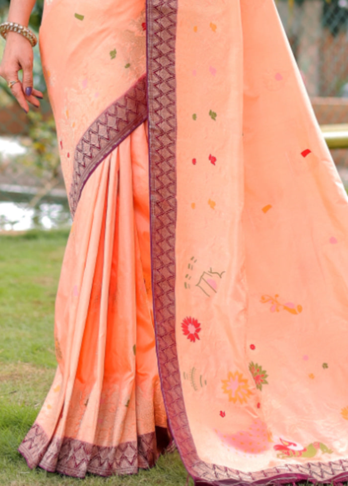 Peach Dupion Silk Saree With Blouse Piece