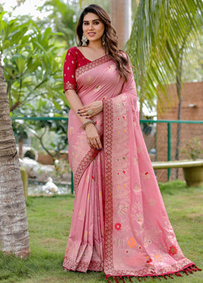 Pink Dupion Silk Saree With Blouse Piece